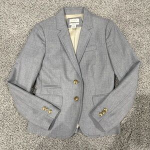 J Crew Grey 100% Wool Gold Crest Button Schoolboy Blazer Preppy Women’s US 0